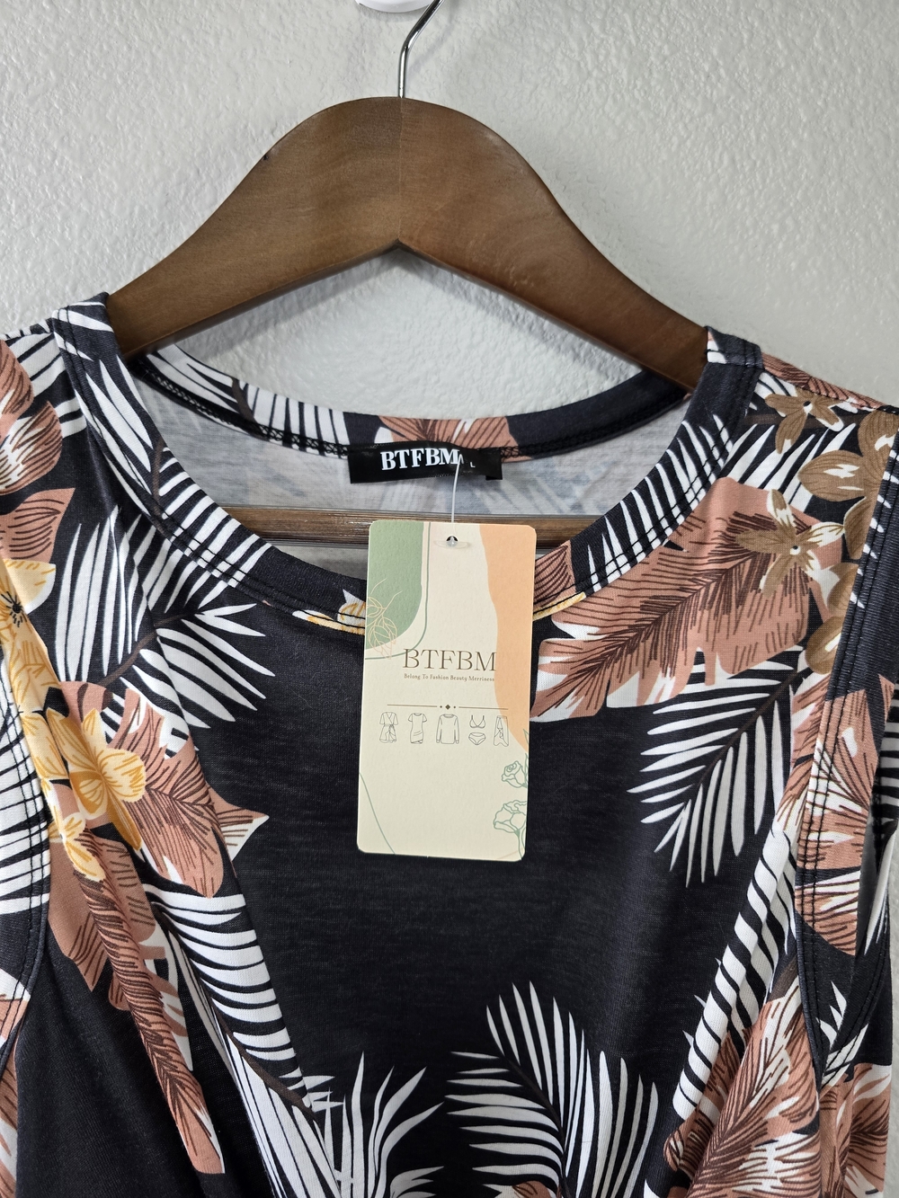 BTFBM Black Tropical Floral Tank Top Short Dress With Tummy Window